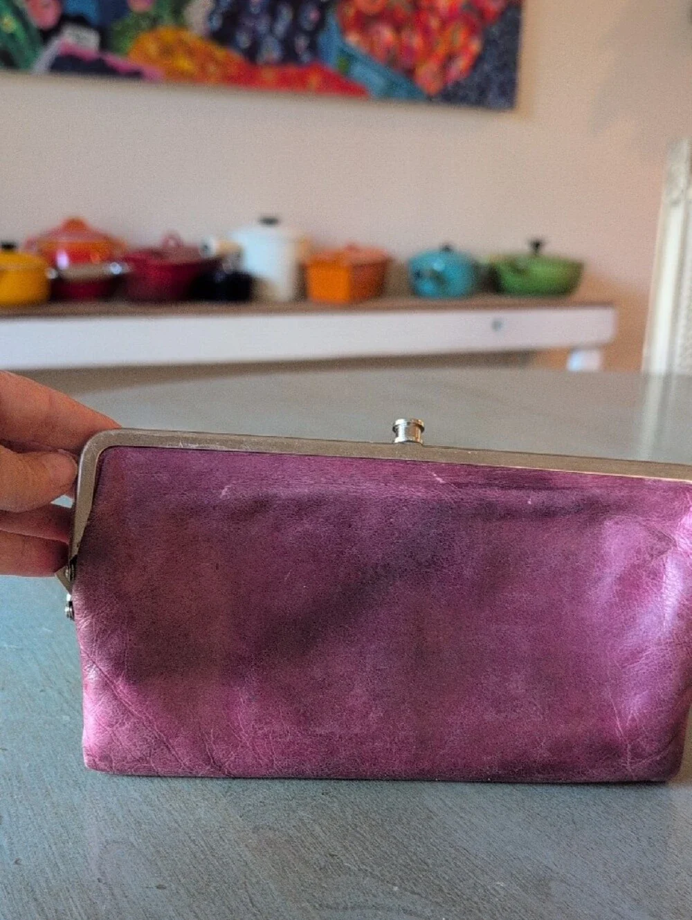 HOBO Purple Leather Double Frame Clutch